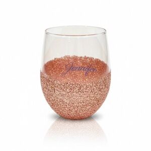 “Jennifer” Pink Glitter Stemless Wine Glass